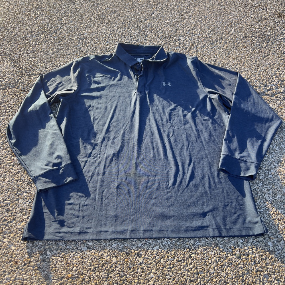 Under Armour Polo Shirt Mens 2XL Blue Long Sleeve Golf Performance Knit Top